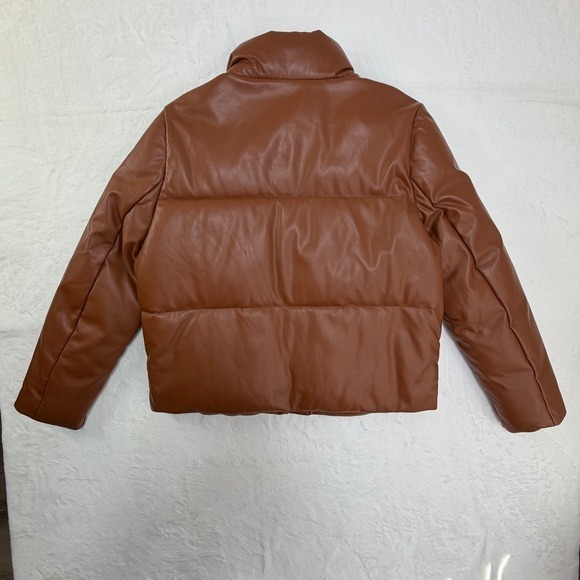 Levi Strauss & Co Women Brown Faux Leather Puffer Jacket Stand Collar Size L - Picture 5 of 10